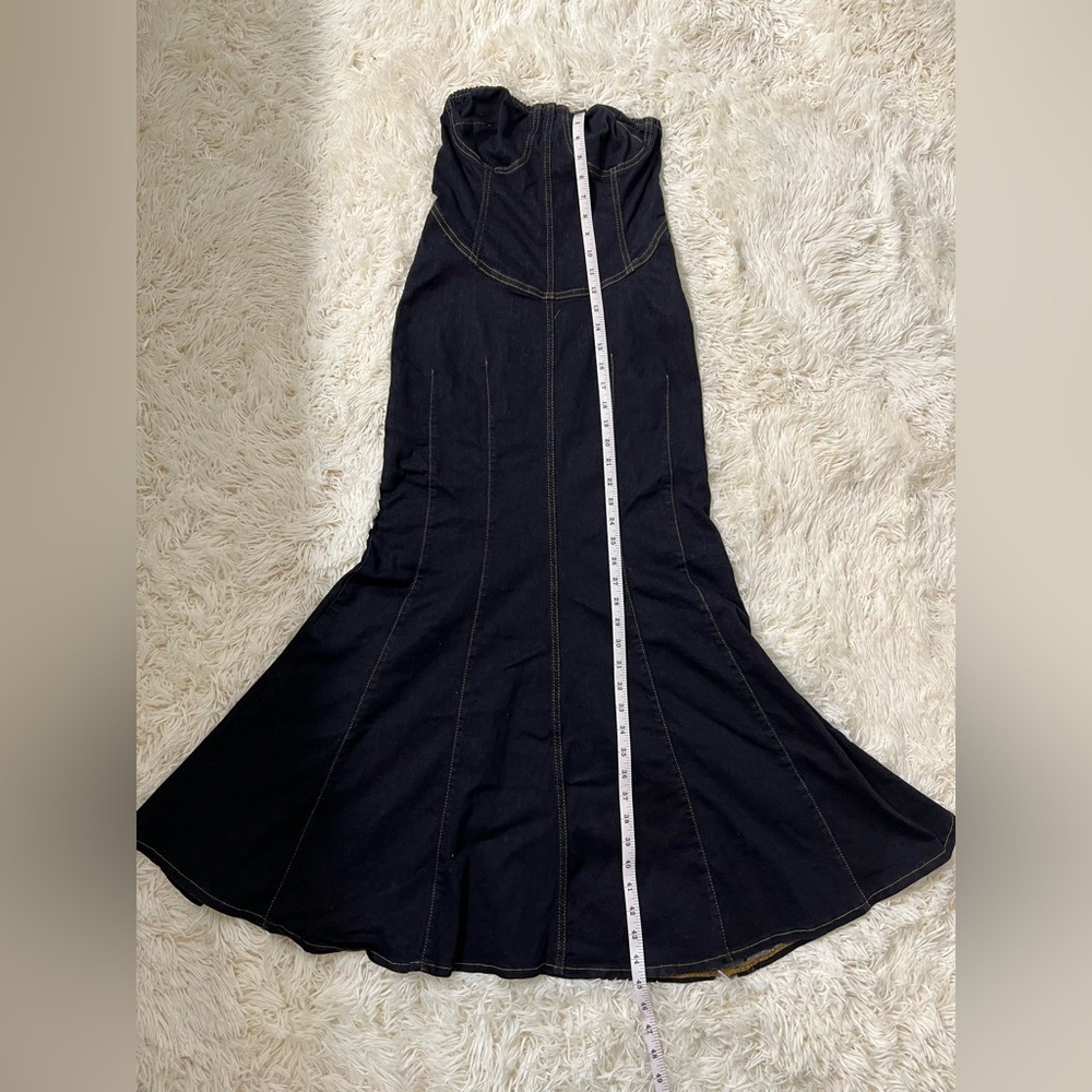 Urban Outfitters Strapless Midi Denim Dress in Dark Denim